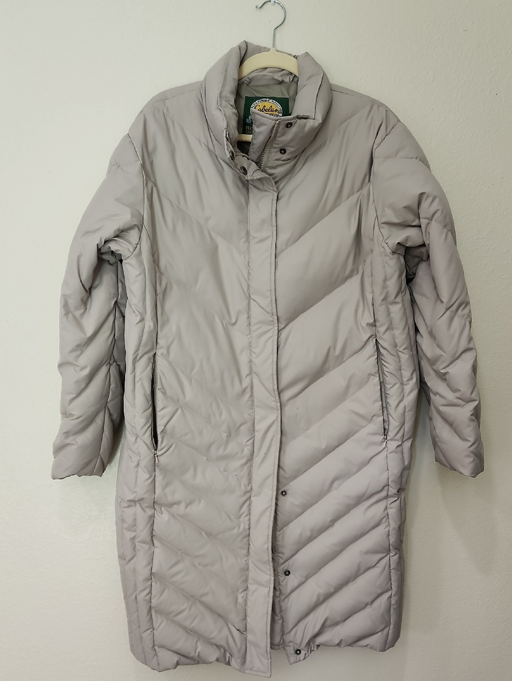Cabela's Puffer Parka 550 Goose Down Filled Neutral Color Knee Length size Large